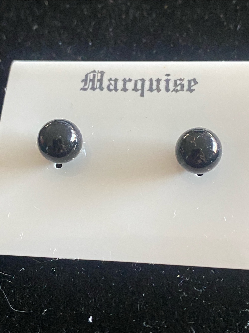 Marquise Black Gloss Round Stud Earrings